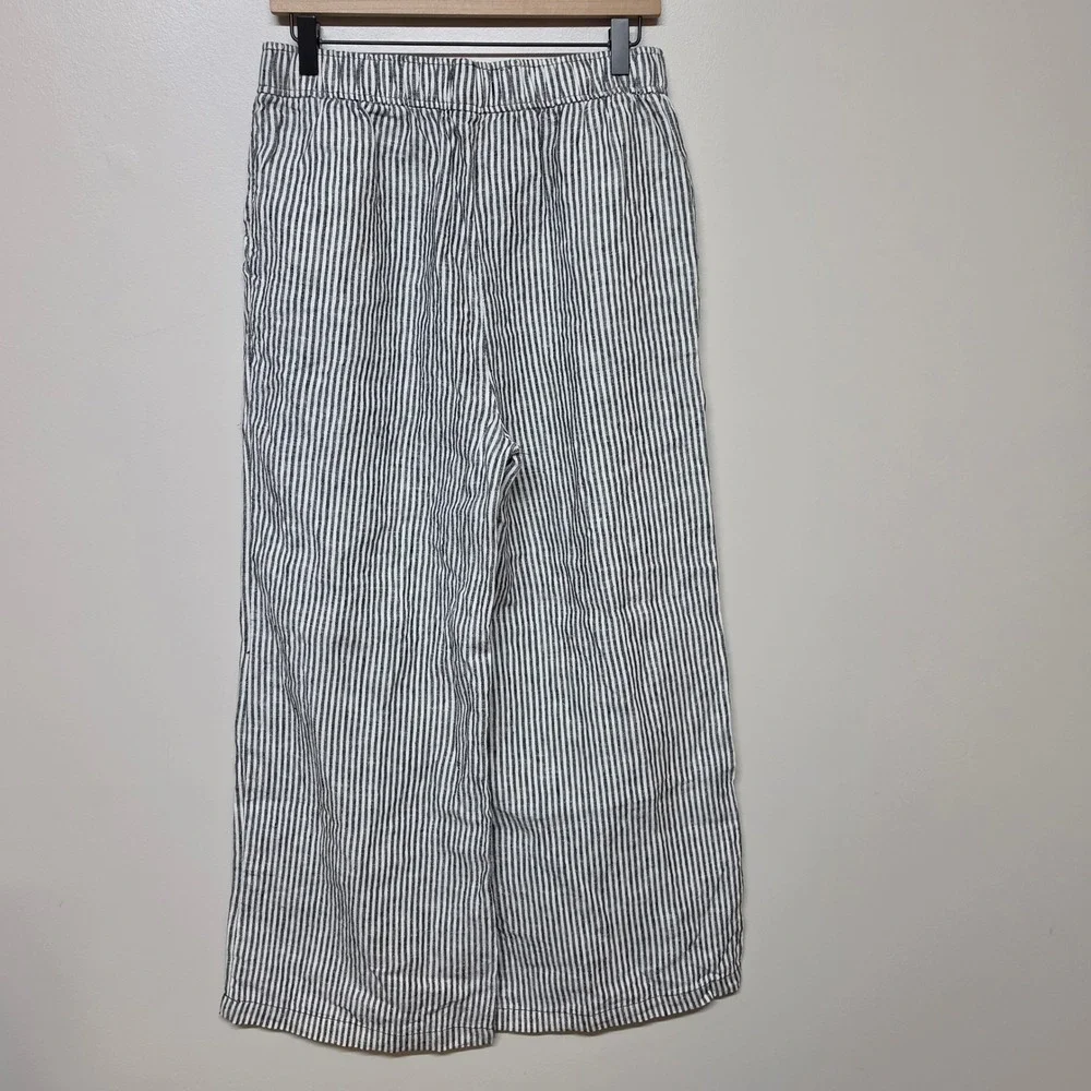 Reformation Ava Cropped Wide Leg Pants 100% Linen Striped Black White Medium